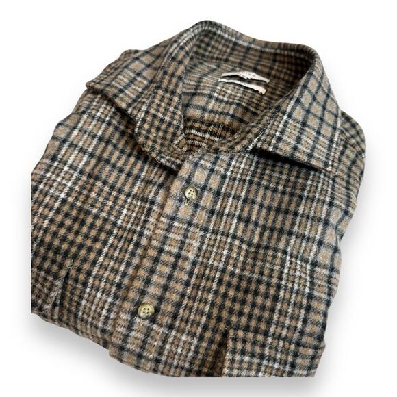 Reiss Men's 'BREES' Brown Tweed Check Long Sleeve Over Shirt Size Large